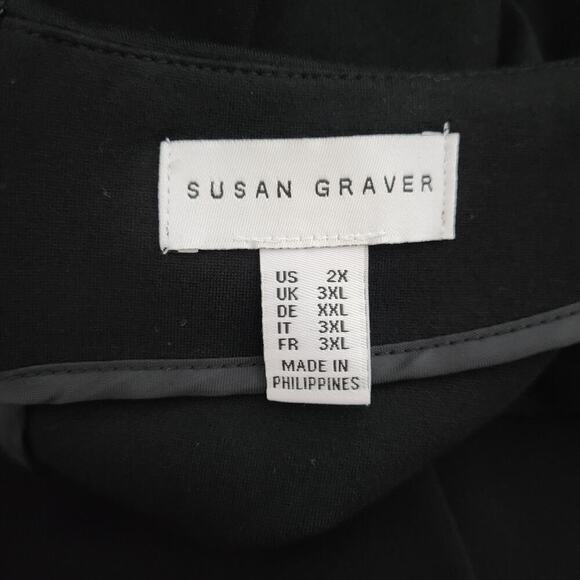 Susan Graver Women’s 2X Black Ponte Knit Cap Sleeve Midi Dress LBD Slimming Work - Picture 11 of 14